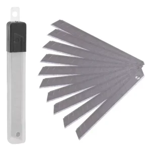 Lâmina para Estilete Estreita 9mm Segmentada em Aço Carbono – Refil de Corte de Precisão – Tubo c/ 10 Unidades